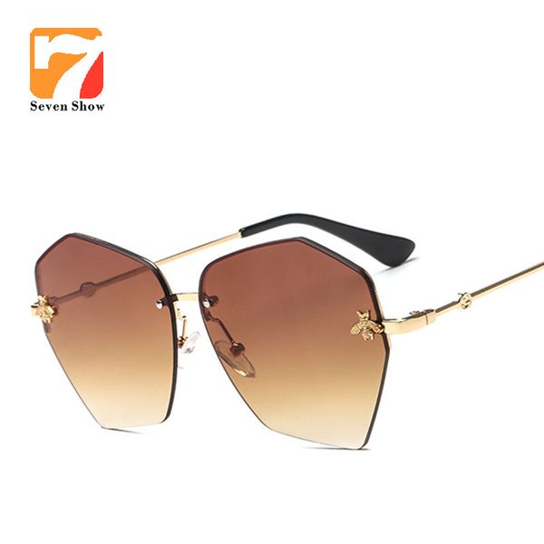 

diamond cutting rimless sunglasses women italian brand designer g bee sunglasses vintage gradient de soleil famme, White;black