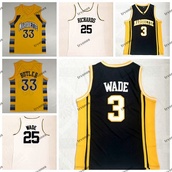 

vintage marquette golden eagles dwyane wade 3 jimmy butler 33 college basketball jerseys richards high school 25 wade white shirts, Black