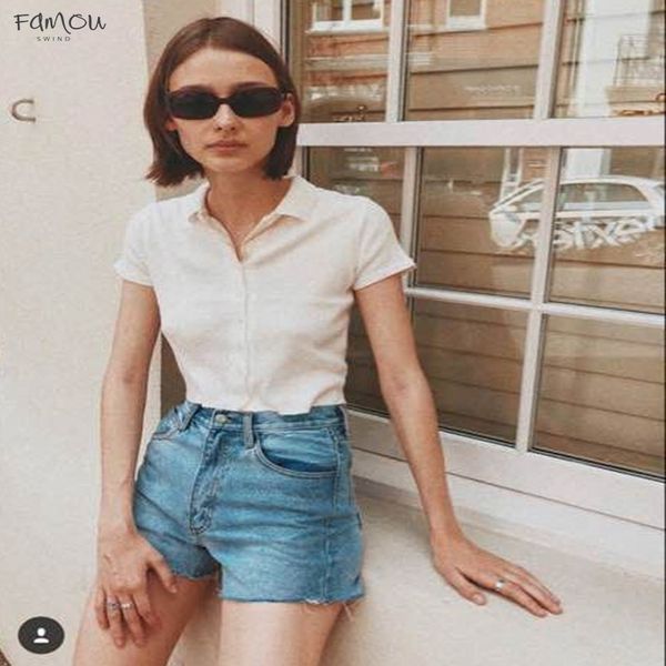 

Up Fashion Women Short Sleeve Applique Collared Button New Top Opaque Buttons T-Shirt Drop Shipping Good Quality