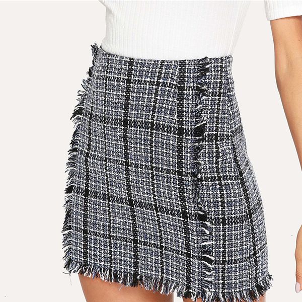 

мини-юбка юбка для женщин изношенного пледа обрезки tweed bodycon для женщин высокой талии multicolor осени дама элегантного короткая летние, Black