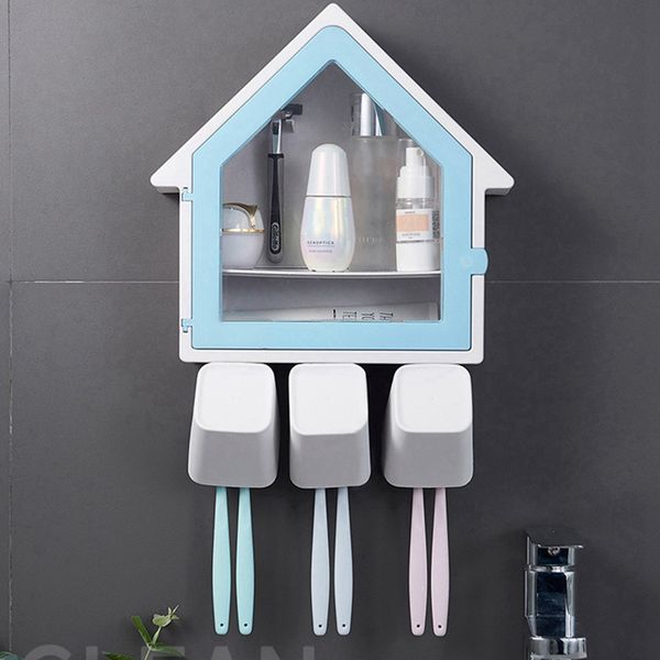 

small house toothbrush holder wall-mounted double storage rack cup holder set