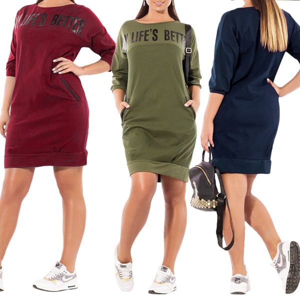 

Letter Print New Women Dresses Warm Plus Size Casual Elegant Blue Women Clothing 5XL 4XL 3XL XXL XL