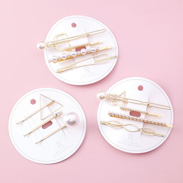 

4pcs simple and stylish geometric pearl hairpin set wild personality bangs clip sweet hairdressing female for dropshipping