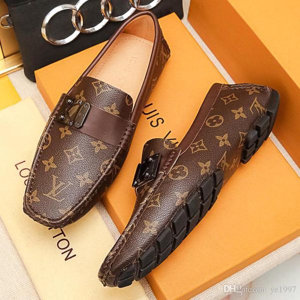 

new leather mens business casual shoes personality driving pea shoes fashion trend office shoes flat with original box qy0, Black