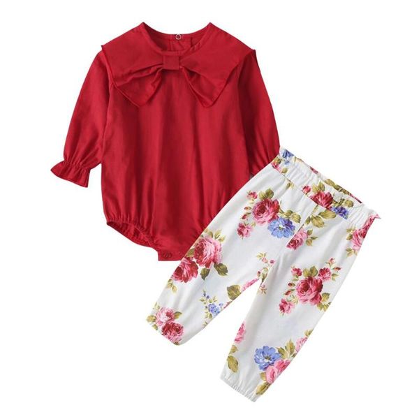 

2pcs clothes set excellent cotton conventional thickness flower baby kid girls long sleeve doll collar jumpsuit trousers, White