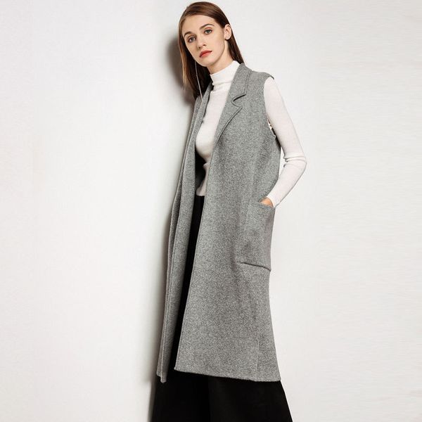

long knitted waistcoat women notched collar sweater vest, White;black