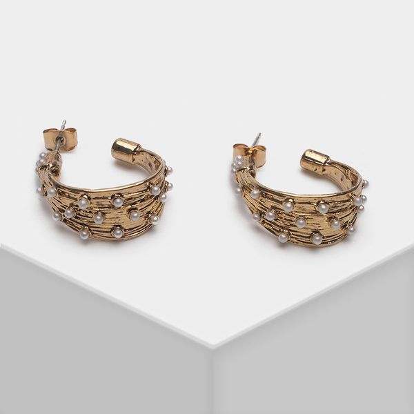 

women's lovely simple artificial pearl set hoop earrings, Golden;silver