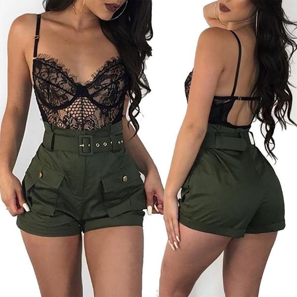 

latest style ladies women shorts summer army green casual loose shorts fashion high waist short, White;black