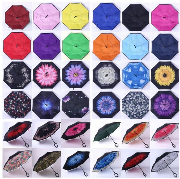 

Windproof rever e folding double layer inverted chuva umbrella elf tand in ide out rain protection c hook hand 10pc