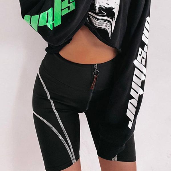 

2020 women sport high waist shorts summer zipper black athletic gym workout fitness yoga leggings brief athletic breathable, White;red