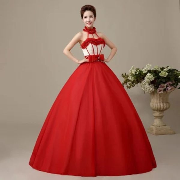 2018 Neue Sexy Rote Und Weiße Kristalle Perlen Ballkleid Quinceanera Kleider Stehkragen Sweet 16 Kleider Debütantin 15 Jahre Partykleid BQ106