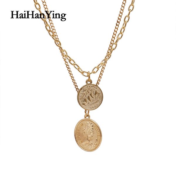 

vintage coin pendant geometric women's necklace bohemian plating gold layered necklace party gift charm jewelry, Silver