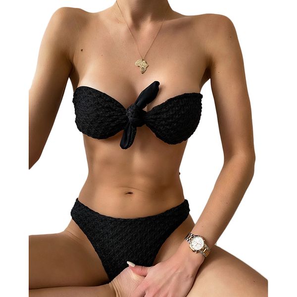 

bandeau bikini set brazilian bandage swimwear two piece swimsuit beach wear female ring high waisted bathing suit, White;black