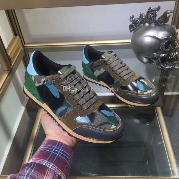 

new arrival spikes shoes fashion camouflage red gray green sneakers shoes men women footwear flat designer rockrunner trainers sneaker, Black