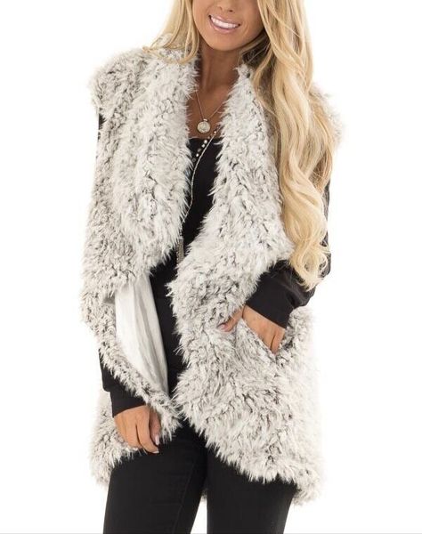 

мода искусственного меха женщин длинный мех куртка пальто мягкий теплый рукавов плюс размер верхней одежды парки v шеи мода жилет жиле, Black