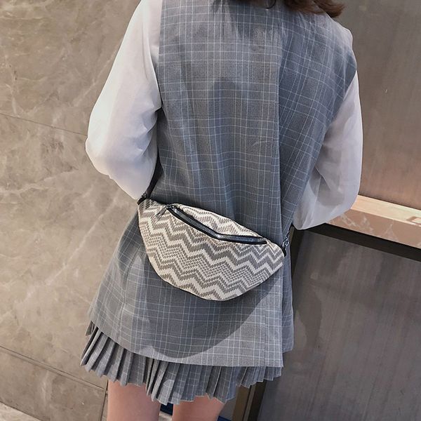 

htnbo fanny pack straw belt bag leather stripe weaving zipper fashion shoulder bag crossbody bags heuptas pochete homem