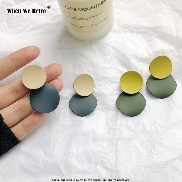 

when we retro fashion geometric earrings round pendant earrings stud earring for women green blue vintage jewelry earring qy0502, Golden;silver