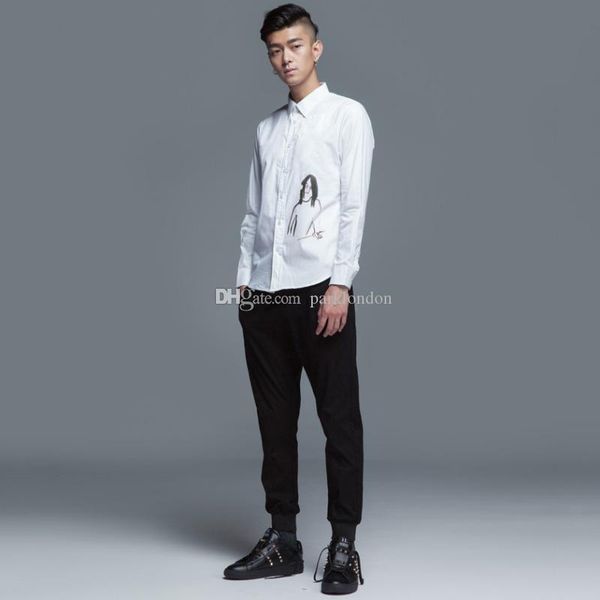 

euro size raf simmons denim jacket portrait graffiti long sleeve shirt coat white jackets fashion men women couple hfhljk046, White;black