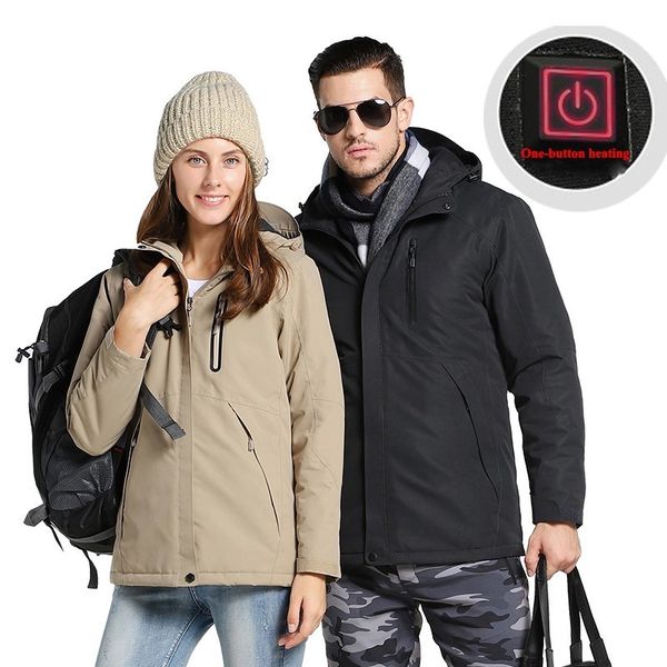 

outdoor men women winter usb heating thick cotton jacket hiking waterproof windbreaker camping king climbing tactics coats, Blue;black