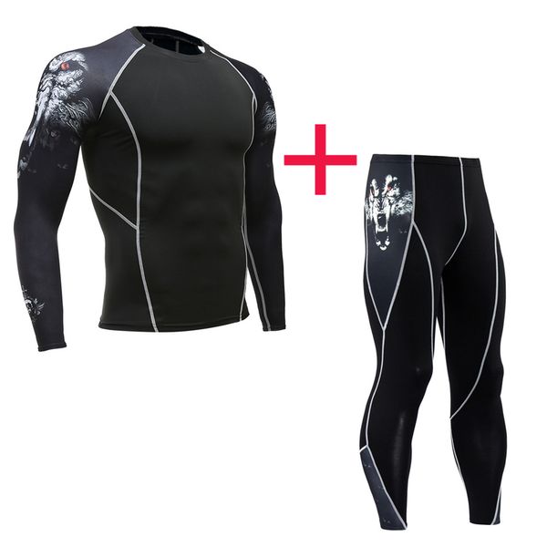 

sportswear men's full suit tracksuit training tights clothing run base layer basketball compression clothing jogging sports suit, White;black