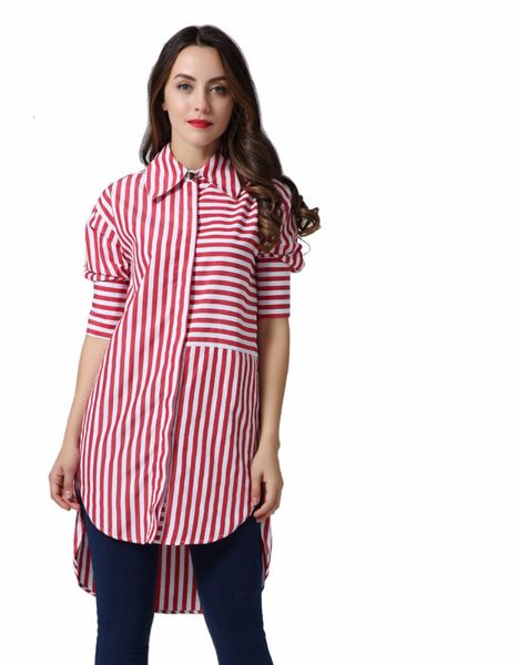 

womens blouses for women striped patchwork oversized long shirts three quarter sleeve pleated blouses vintage female lt2333, White