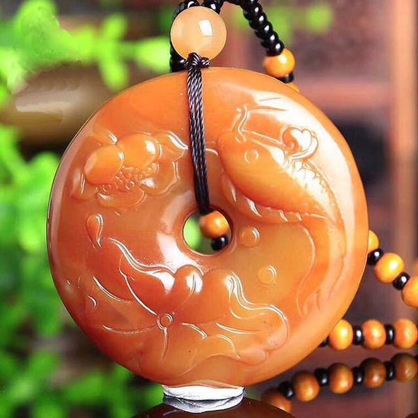 

yunnan huanglong jade lotus goldfish pendant necklace sweater chain drop shipping hand carved jade stone necklace with chain, Silver