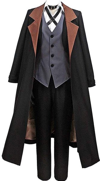 

bungou бродячие собаки накахара чуя черное длинное пальто с шляпой равномерный костюм косплей костюм, Black