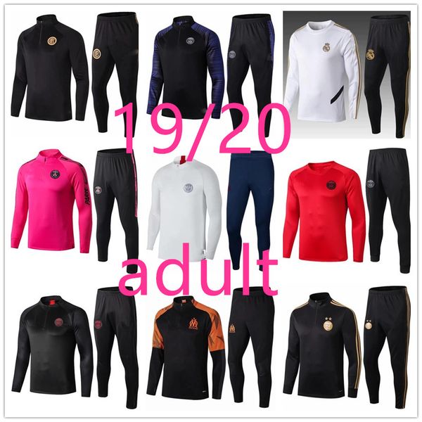 

19 20 men football training tracksuit soccer training suit 2019 2020 survetement de foot chandal football jogging, Black