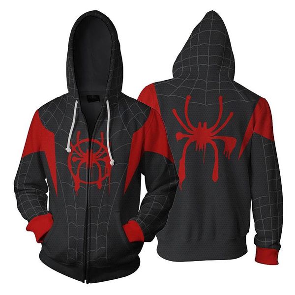 

into the spider-verse miles morales hoodie sweatshirt jacket casual man zipper hoodies cosplay hooded, Black