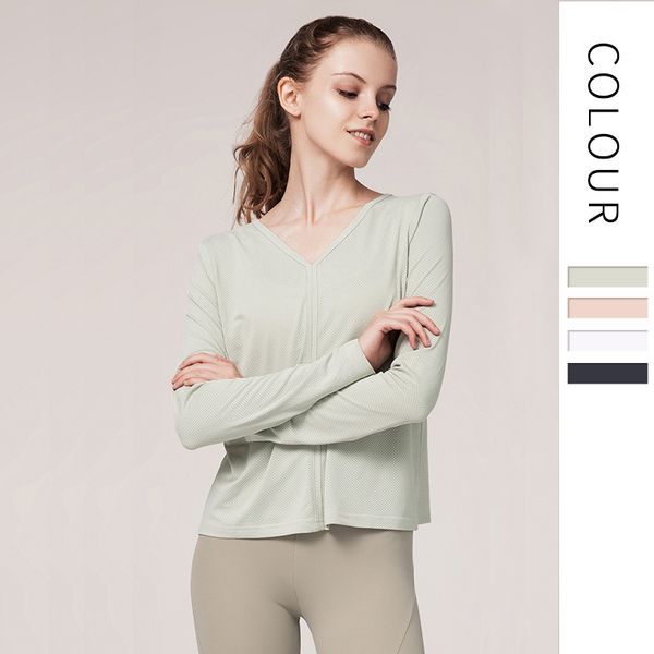 

solid color yoga clothes women new long-sleeved quick-drying sports running women's fitness clothes, White;red