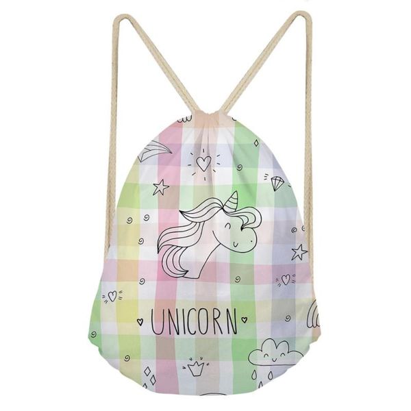 

draw string backpacks women travel softback girls schoolbag drawstring bag customized unicorn pattern print
