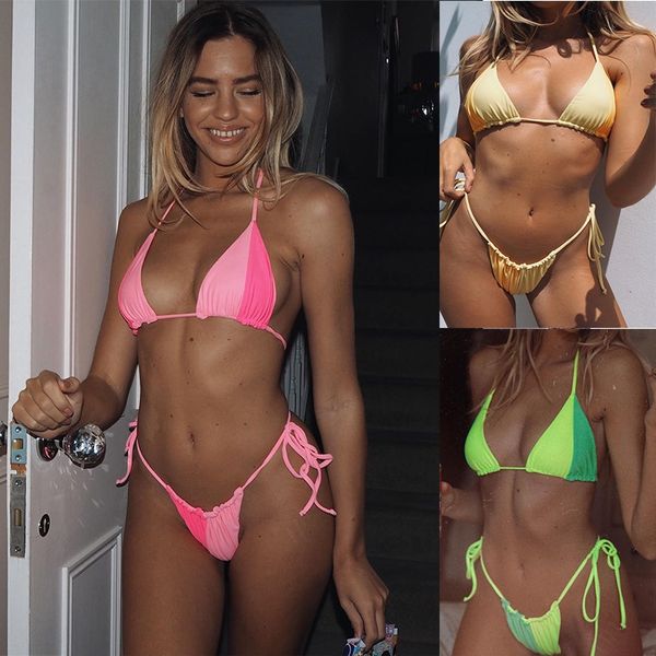 

2020 women's double color stitching gradient 2020 bikini swimsuit women's double color stitching gradient bikini swimsuit swimsuit, White;black