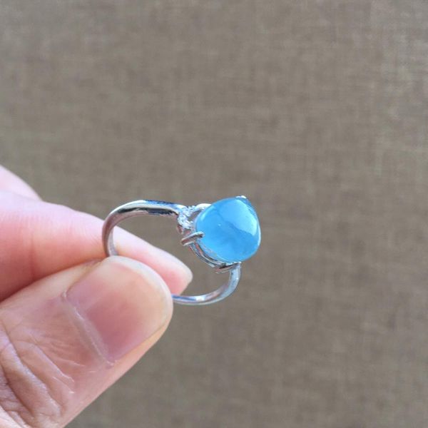 

09237 fine jewelry 100% natural blue aquamarine gemstones ring female's fine rings for women's jewelry christmas gift, Golden;silver