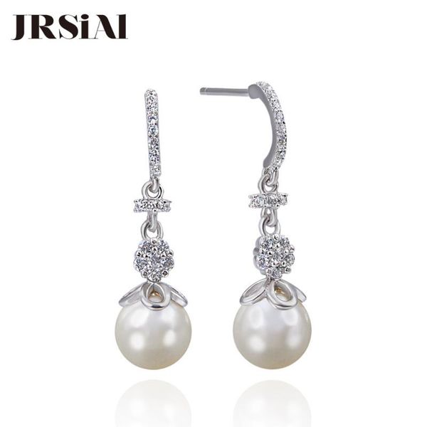 

jrsial 925 sterling silver jewelry pearl earrings sweet zircon earrings bead short woman, Golden;silver