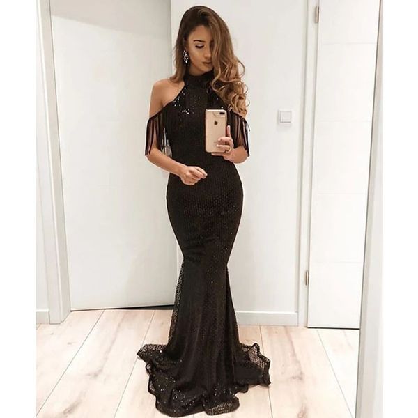 

womens off shoulder lace evening gowns fishtail mermaid maxi dress black halter slim tassel party dresses, Black;pink
