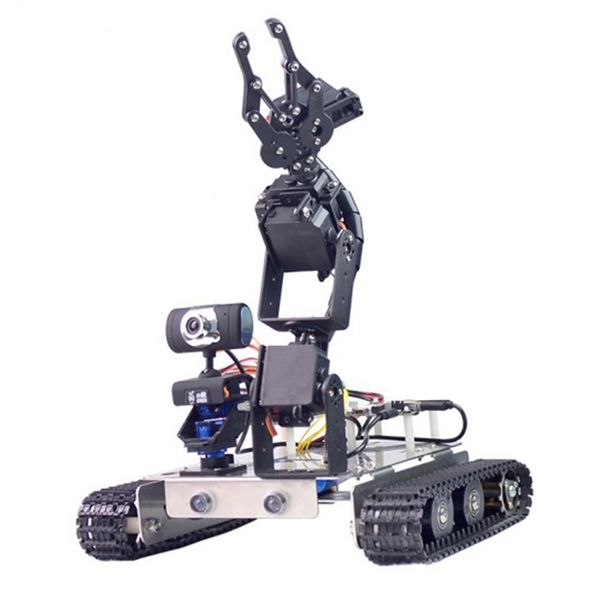 

programmable robot diy wifi + bluetooth stainless steel chassis track tank steam educational car with arm for raspberry pi 3b