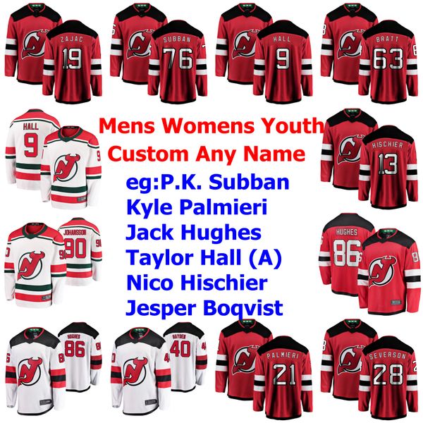 

нью-джерси девилс трикотажные изделия p.k. subban джерси тейлор холл палмьери нико hischier джек хьюз красный белый hockey трикотажных издел, Black;red