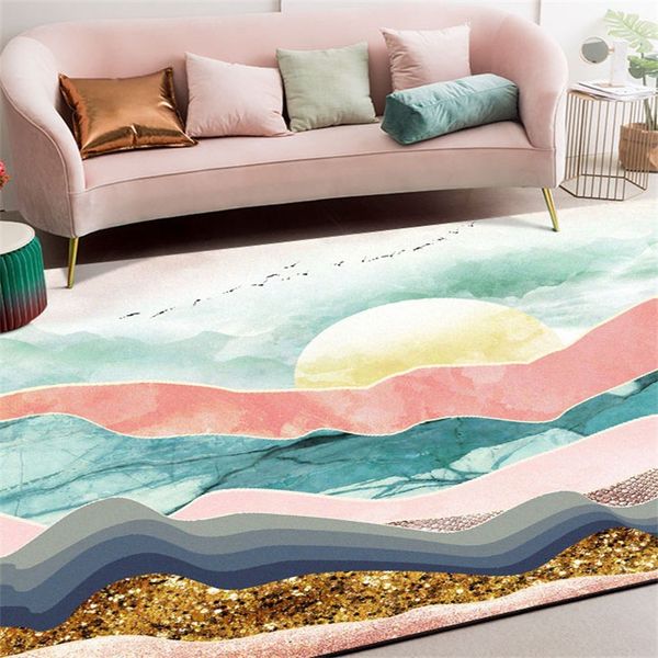 

nordic colorful landscape scenery rug digital printing crystal fleece non-slip crawling mat home carpet bedroom floor l mat