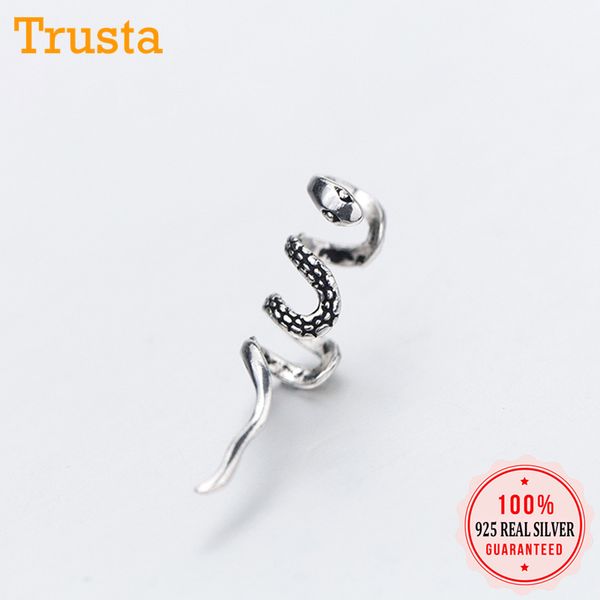 

trusta 100% 925 sterling thai silver snake ear cuff clip on earrings women fashion girl without piercing earings jewelry ds1190, Golden