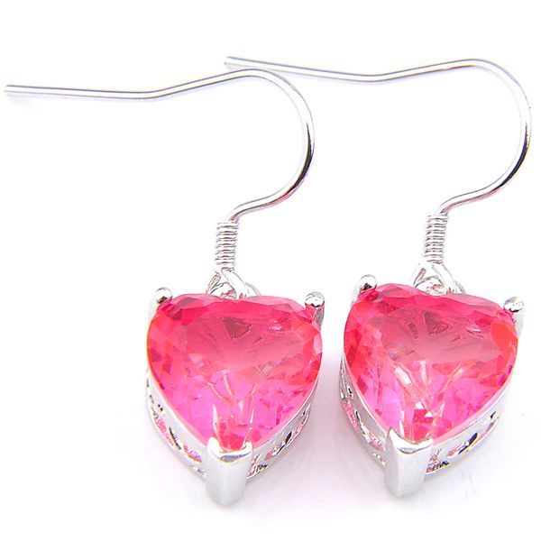 

wholesale luckyshine10 pair women crystal cubic zirconia earring jewelry heart pink tourmaline gems silver dangle hook earrings new