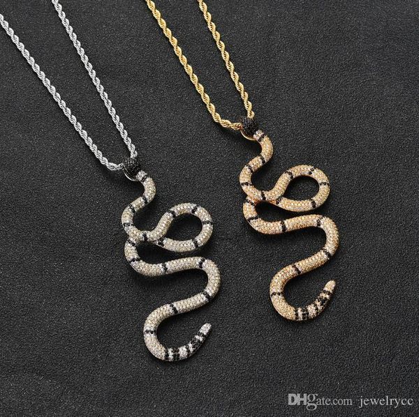

ins new european and american net red hip-hop necklace micro-inlaid zircon ten color snake trendy hip-hop jewelry, Silver