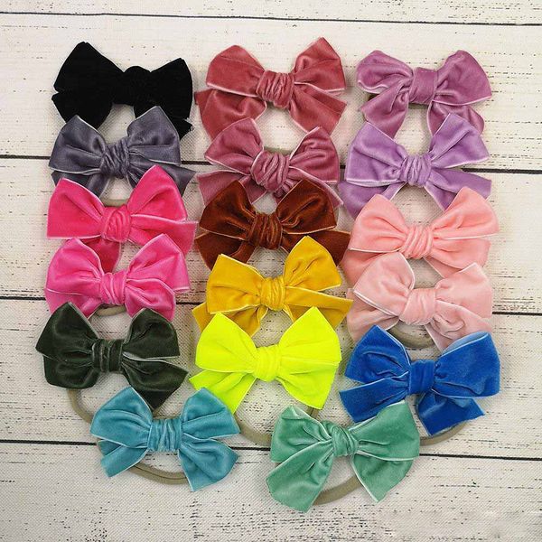 Meninas Baby Bow Headband 16 Cores Turbante Color Sólido Elasticity Acessórios De Cabelo Moda Crianças Cabelo Bow Boutique Bow-Knot Velvet Hair Band