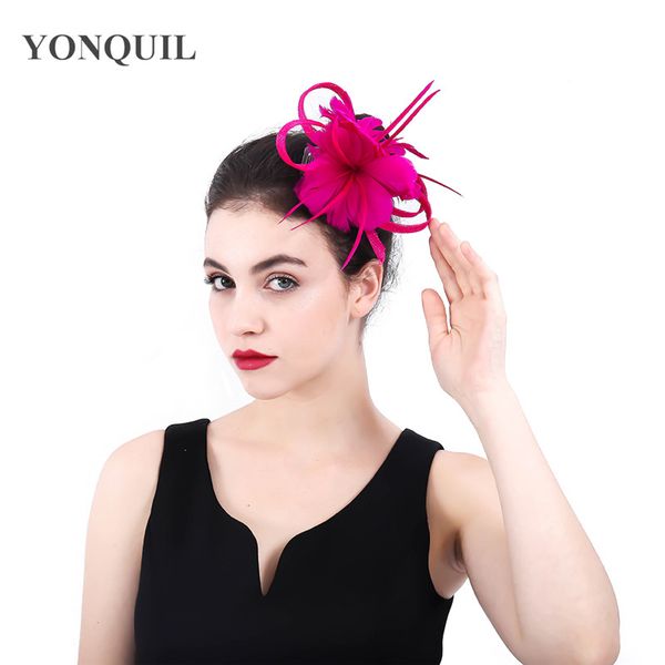 

women pink sinamay fascinator with feather flower ladies hair accessories wedding hair clips party floral headband syf403