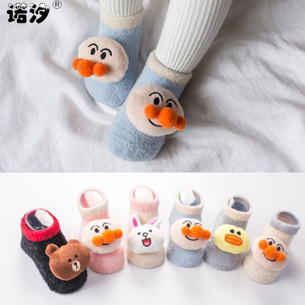 

newborn baby sock boys cotton winter spring thickening sock baby toddler shoes home wear soft bottom warm shoes stall socks, Pink;yellow