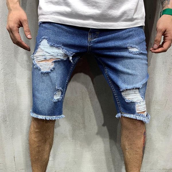 

heflashor 2019 summer men hole ripped fashion short jeans brand clothing elastic breathable denim shorts bermuda, White;black
