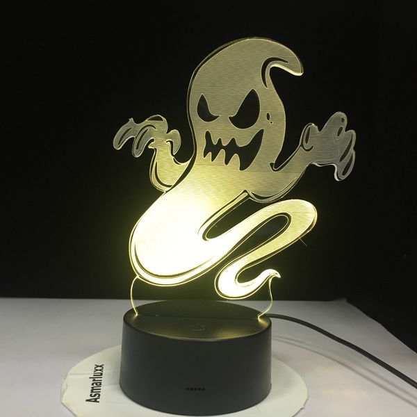 

ghost smoke 3d led night light changing lamp halloween skull light acrylic hologram illusion desk lamp for kids gift dropship