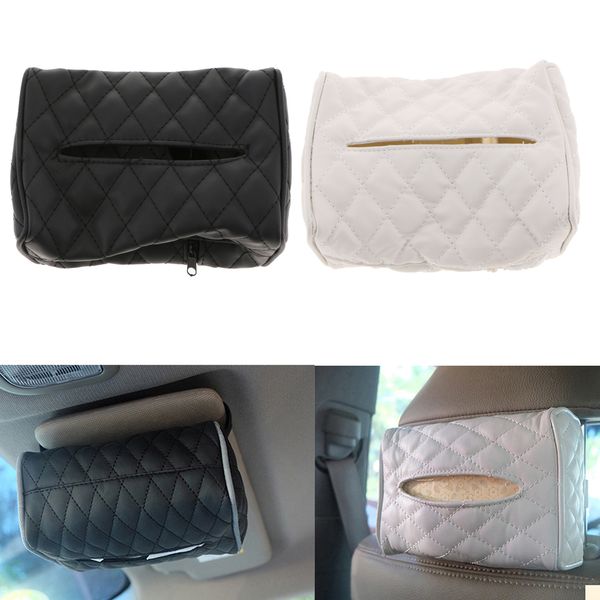 

2 pieces pu leather tissue box car home office pumping paper napkin holder