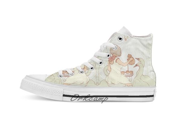 

swan party custom casual high lace-up canvas shoes sneakers drop shipping