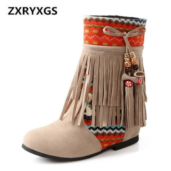 

2019 spring new large size beading tassel matte pu leather boots non-slip increase within women boots comfort soft fashion shoes, Black