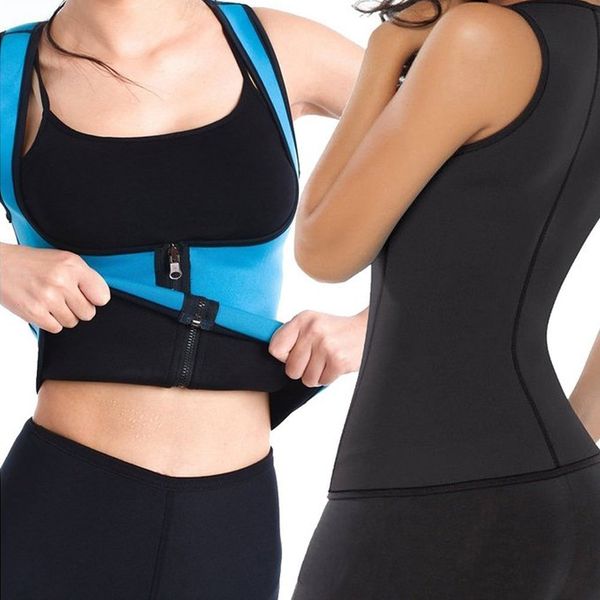 

neoprene fitness sauna sport yoga shirt waist trainer vest summer workout slimming zipper sweat belt fajas, White;red